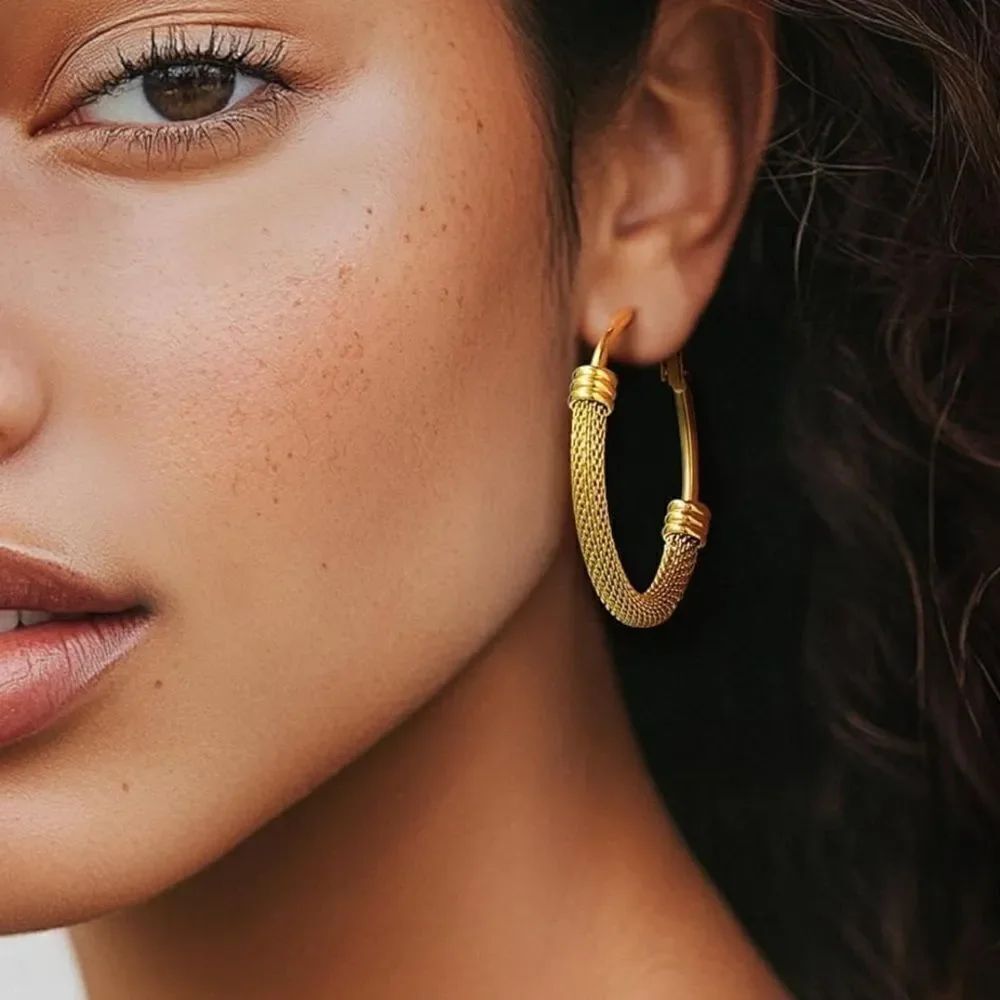 18K Plated Gold Mesh SnapBack Hoop Earrings